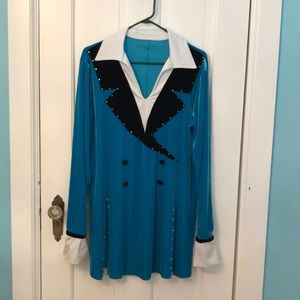 Velvet, peacock, black & white, one piece suit top